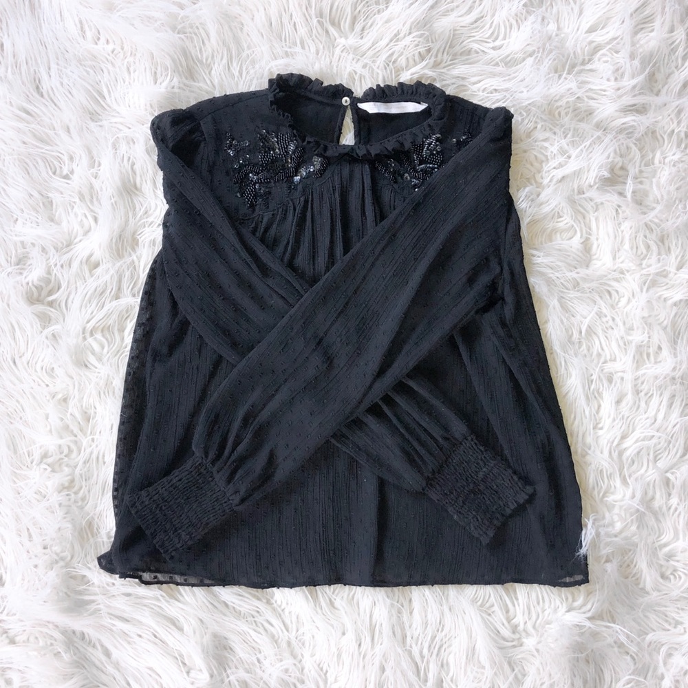 Blouse with Ruffle and Beaded Detail
